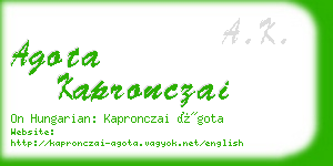 agota kapronczai business card